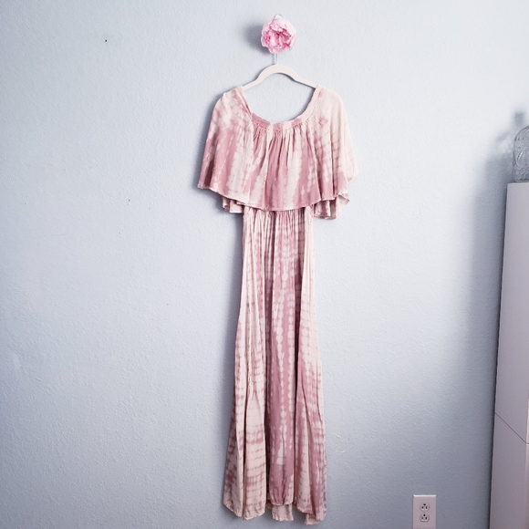 Anthropologie Boho Me Pink and Cream Tie Dye Off Shoulder Maxi Dress - Picture 10 of 10